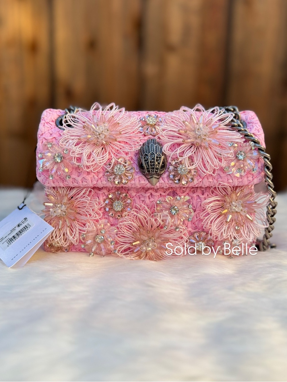 NWT Kurt Geiger Pink Raffia Mini Kensington